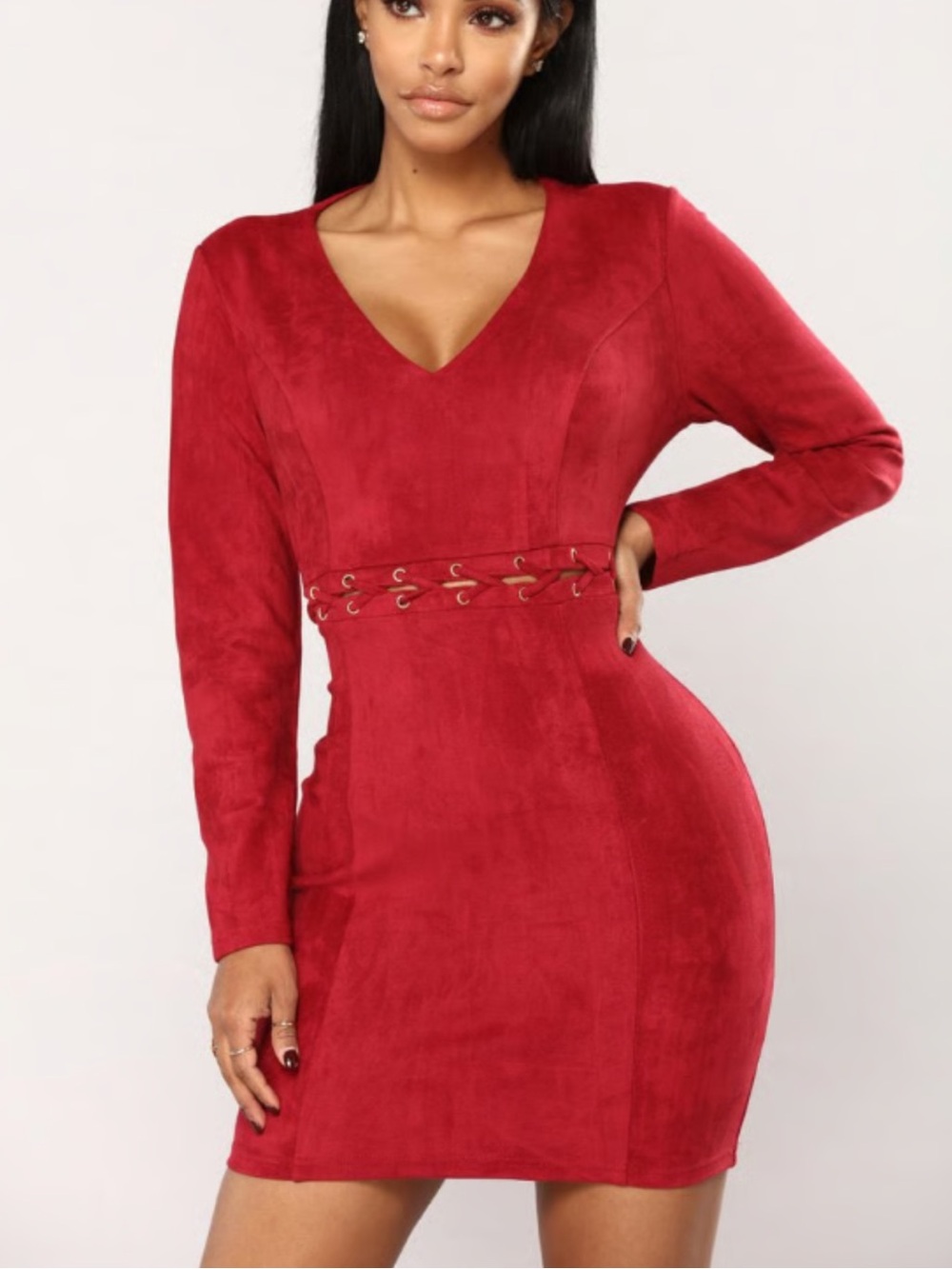 Olive Suede Long Sleeve Mini Dress NWT - Picture 5 of 6